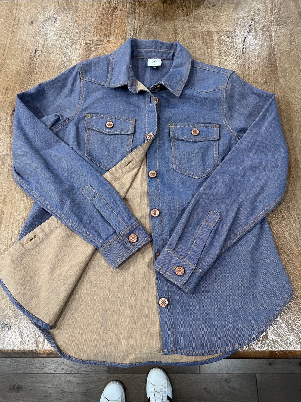 CAbi Blue Denim Button-Front Shirt Jacket